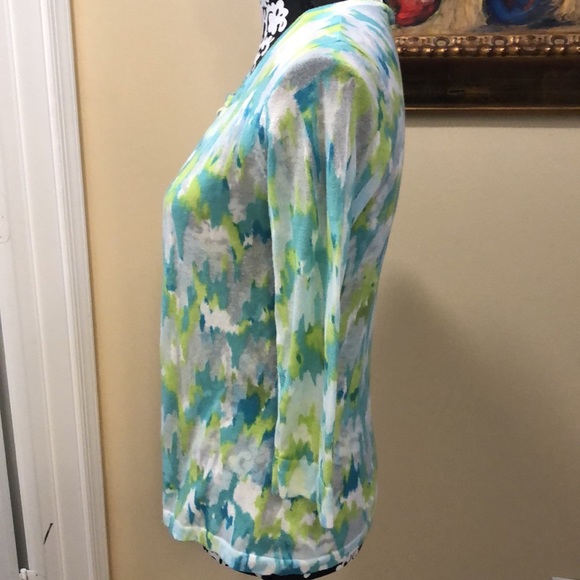 💚 Sharon Young abstract print Lightweight, Hook-eye top close, silky feel cardi - Picture 3 of 10